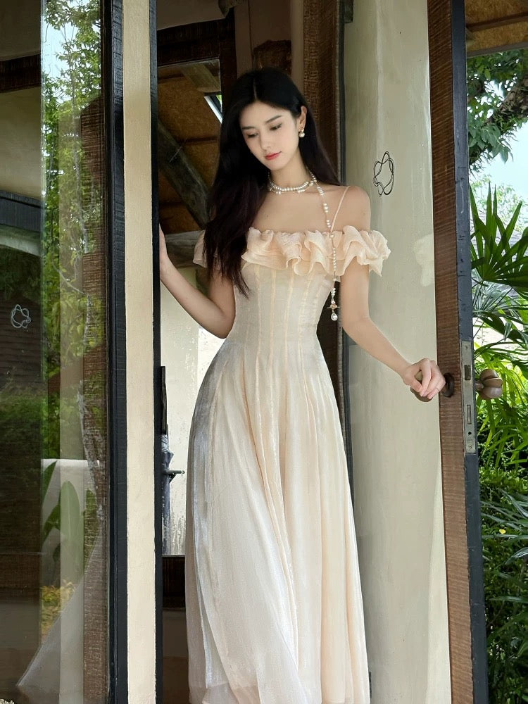 Robe de bal longue élégante rose à bretelles spaghetti et épaules dénudées pour femmes, jeunes filles et adolescentes N2220