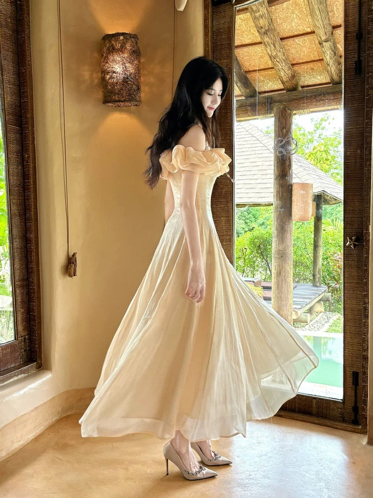 Robe de bal longue élégante rose à bretelles spaghetti et épaules dénudées pour femmes, jeunes filles et adolescentes N2220