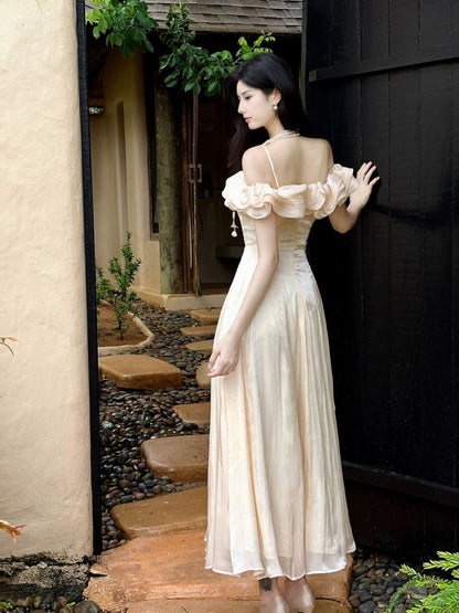 Robe de bal longue élégante rose à bretelles spaghetti et épaules dénudées pour femmes, jeunes filles et adolescentes N2220