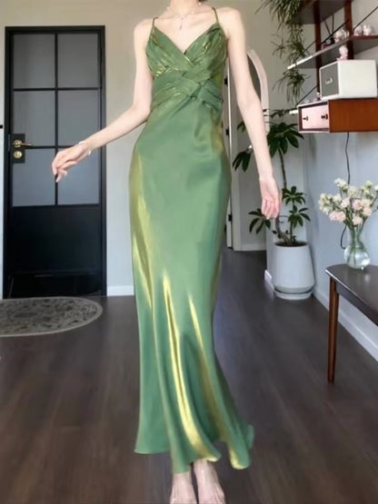 Elegantes Etui-Abendkleid mit Spaghettiträgern, grün, lang, für Damen, Mädchen, Teenager, Abschlussballkleider N2222