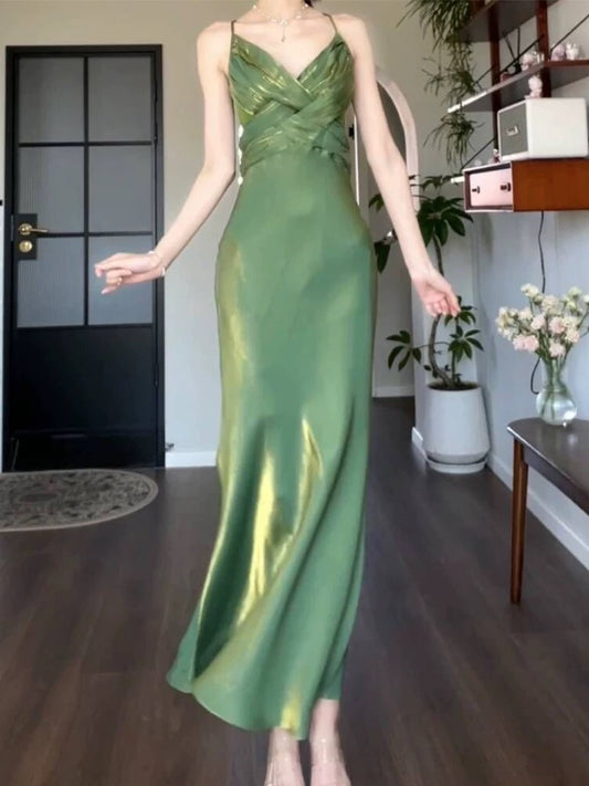 Classy Sheath Spaghetti Strap Green Long For Women Girls Teens Prom Dresses N2222