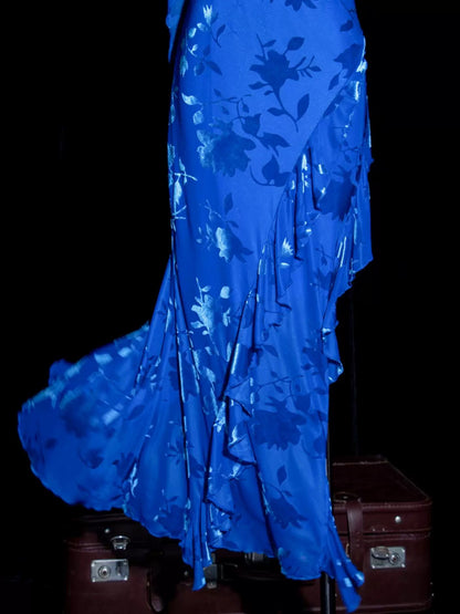 Simple Robe de bal sirène d'été bleu roi à fines bretelles pour femmes et adolescentes N2224