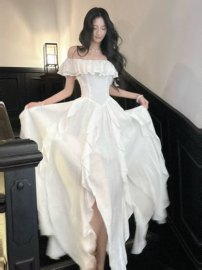 French Style A Line Off The Shoulder Ankle Length Summer Formal For Women Teens Prom Dresses N2225