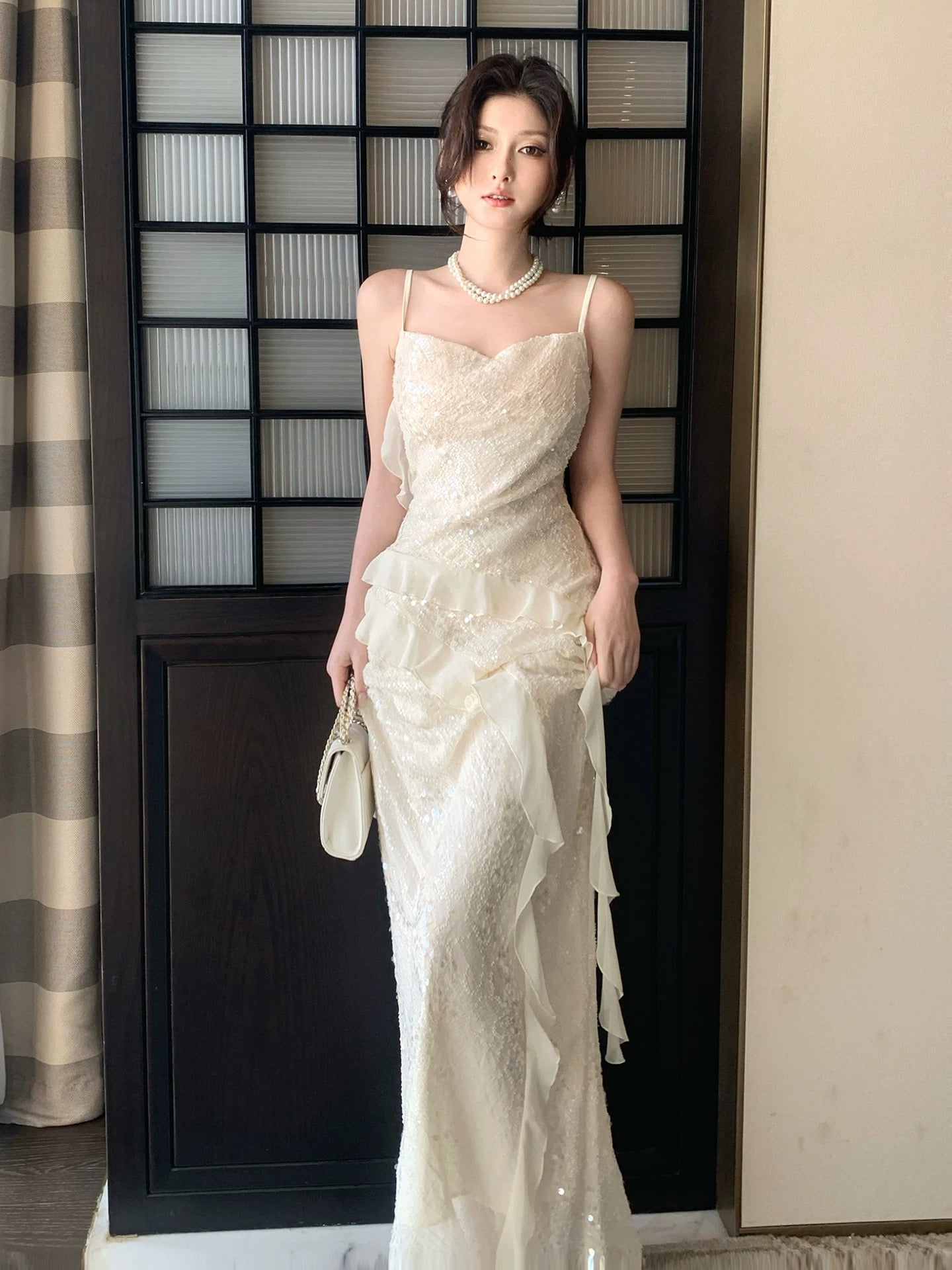 Einfaches Meerjungfrau Spaghetti-Träger Weißes Pailletten Sommer Abendkleid Für Damen Mädchen Teenager Ballkleider N2226