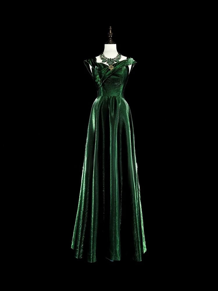 Vintage A-Linien-Kleid aus dunkelgrünem Samt mit Rüschen und herzförmigem Ausschnitt für Highschool-Schülerinnen, Teenager, Abschlussballkleid, langes Abschlusskleid N1672