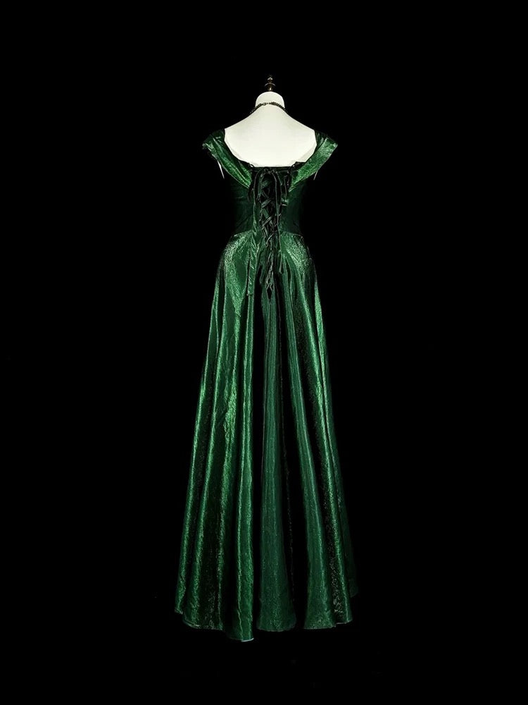Vintage A-Linien-Kleid aus dunkelgrünem Samt mit Rüschen und herzförmigem Ausschnitt für Highschool-Schülerinnen, Teenager, Abschlussballkleid, langes Abschlusskleid N1672