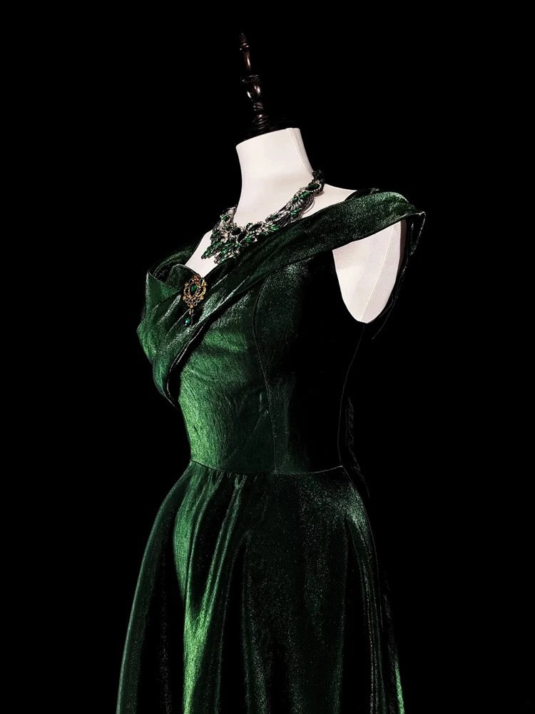 Vintage A-Linien-Kleid aus dunkelgrünem Samt mit Rüschen und herzförmigem Ausschnitt für Highschool-Schülerinnen, Teenager, Abschlussballkleid, langes Abschlusskleid N1672