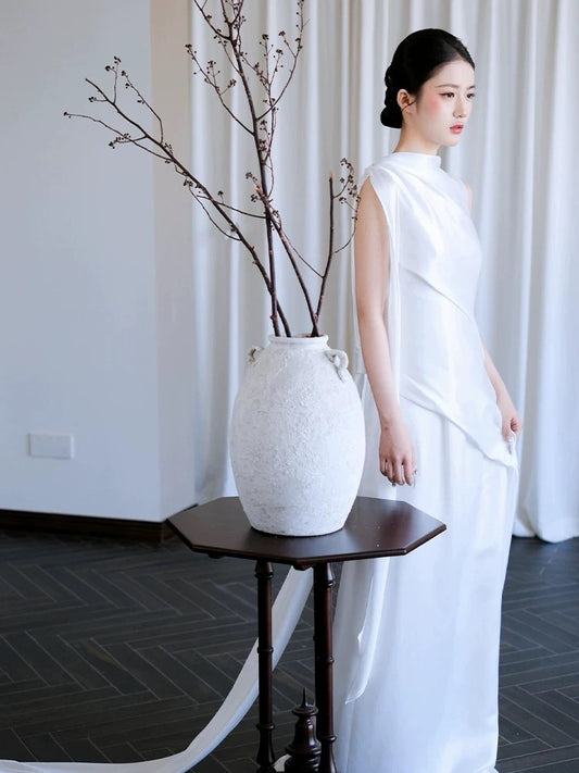 Simple A line Scoop White Wedding Dresses Floor Length White Brides Dress Bridal Gown N1676