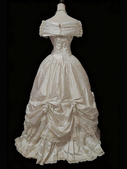 French Style Wedding Dresses Ball Gown Off The Shoulder Satin Long Summer Garden Wedding Dress N4139