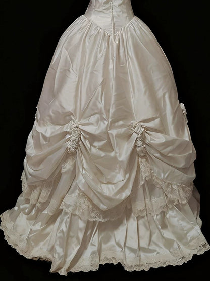 French Style Wedding Dresses Ball Gown Off The Shoulder Satin Long Summer Garden Wedding Dress N4139