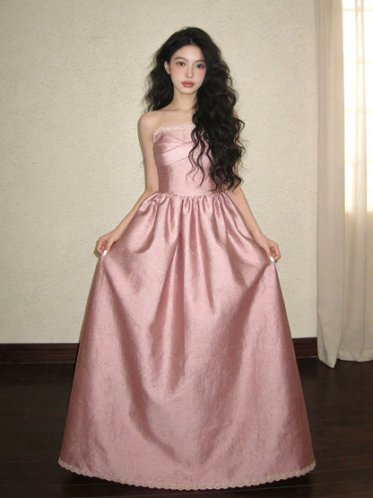 Magnifique robe de bal rose bustier à volants pour lycéennes, robe de fin d'année, modèle N1684