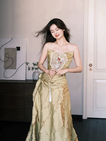 Wunderschönes gelbes Ballkleid aus Satin mit Herzausschnitt für Highschool-Schülerinnen, Teenager, Abschlussballkleider, Abschlusskleid N1688