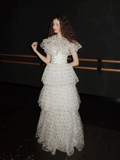 Robe de bal style français à pois noirs pour lycéennes, robe de fin d'année N1692