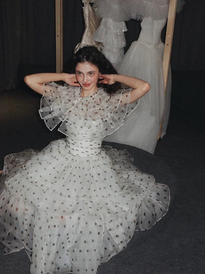 Robe de bal style français à pois noirs pour lycéennes, robe de fin d'année N1692