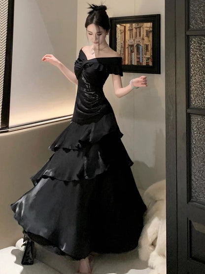 Ethereal Women's Mermaid Off The Shoulder Navy Blue Maxi Dress Date Night Outfits Outdoor Semi Formal Wedding Guest Dresses RB5119