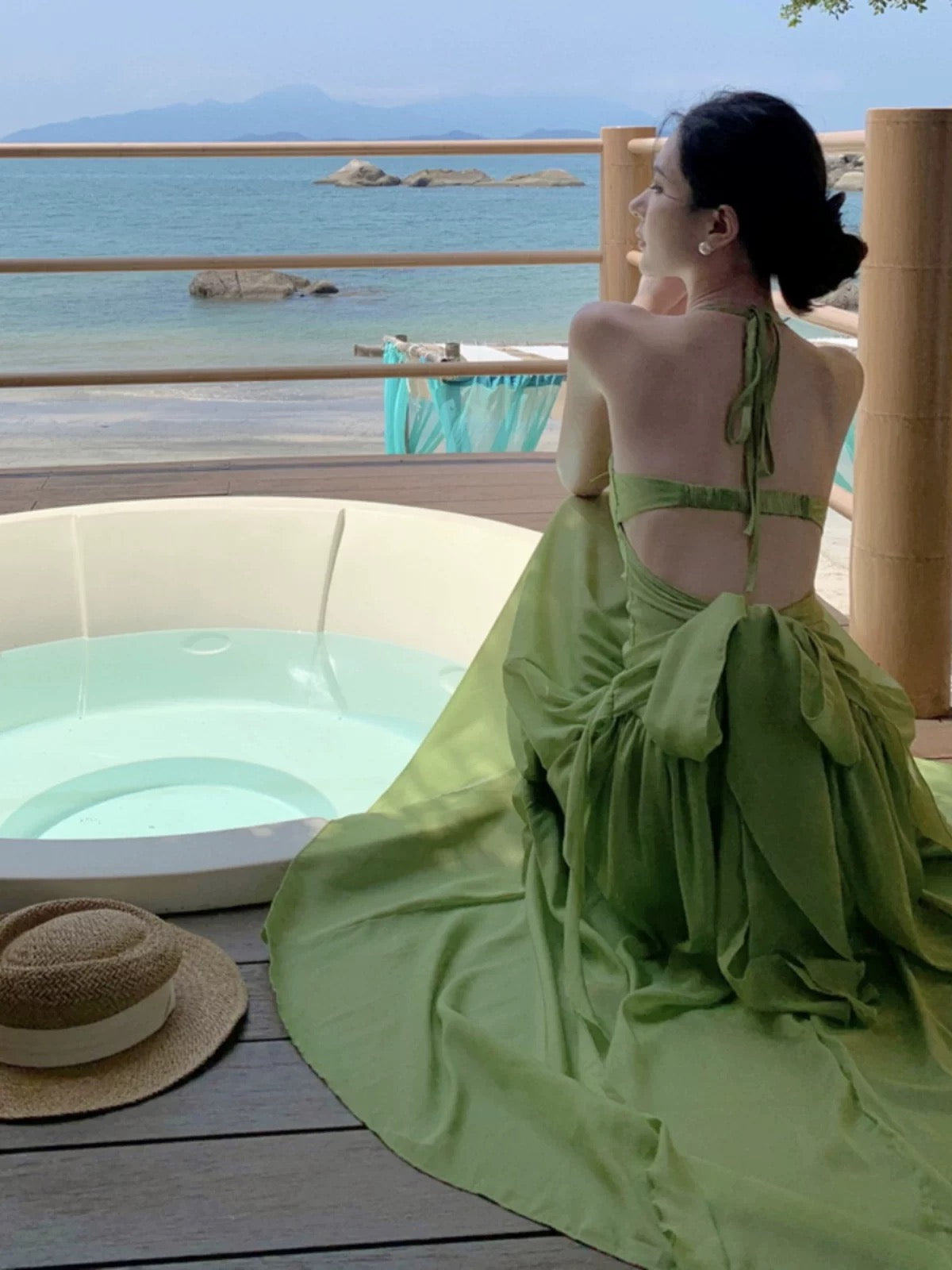 Modest A line Halter Green Chiffon Ideas For Women Long Birthday Dresses Beach Holiday Summer Outfits N3147