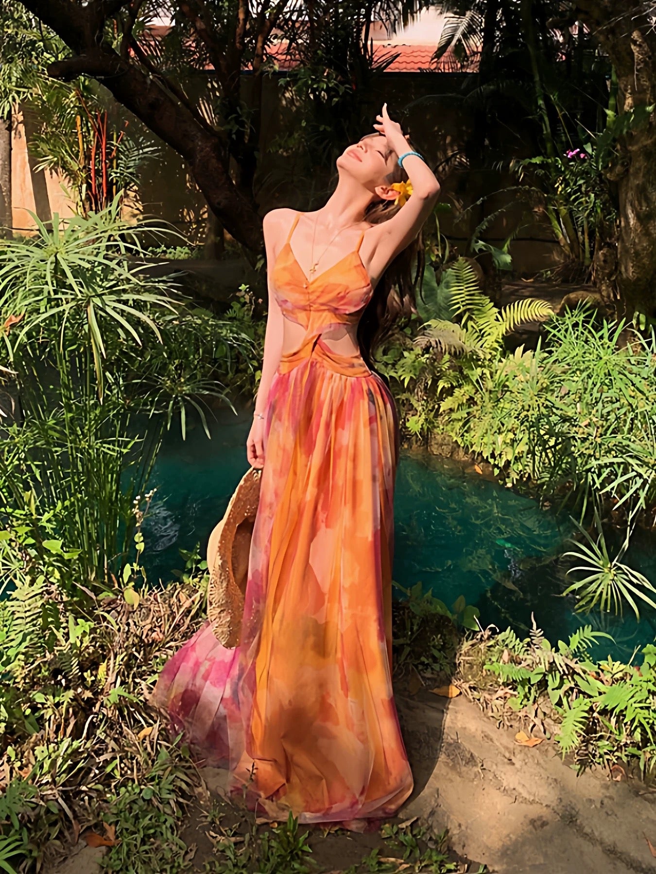 Idées de robes longues d'anniversaire en mousseline florale trapèze modestes pour femmes, dos nu, tenues d'été de plage N3148
