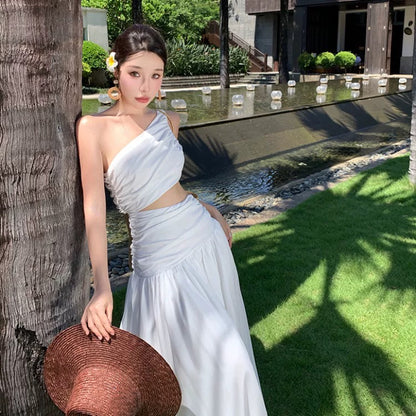 Bescheidene Meerjungfrau One Shoulder Gelb Blumen Chiffon Ideen Für Frauen Lange Geburtstags-Kleider Strandurlaub Sommer Outfits N31450