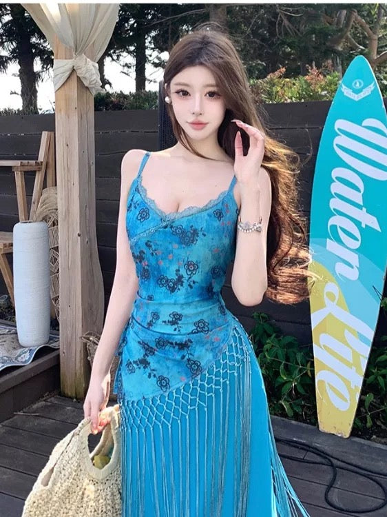Einfache Meerjungfrau Spaghettiträger Blau Chiffon Ideen für Damen Lange Geburtstagskleider Strandurlaub Sommer Outfits N3156