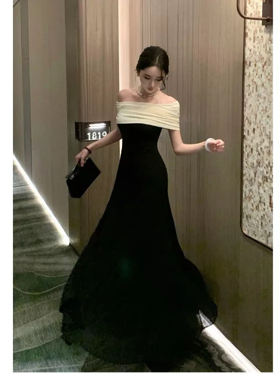 Sexy Mermaid Off The Shoulder Black Long Cruise Ship Formal Night Evening Dresses 19th Birthday Outfit RB5734