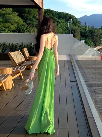 Mystical Mermaid Spaghetti Strap Green Chiffon Backless Date Night Outfits Formal Prom Gown 18th Birthday Dresses RB5674