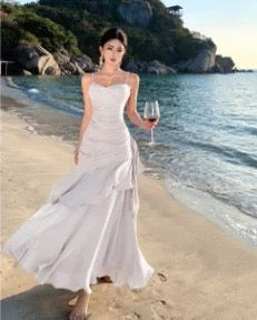 Mystical Mermaid Spaghetti Strap Red Chiffon Date Night Evening Birthday Outfit Formal Prom Dresses RB5677