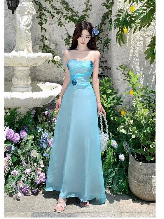 Sophisticated A Line Spaghetti Strap Tiffany Blue Chiffon Date Night Outfits Formal Prom Gown Birthday Dresses RB5664