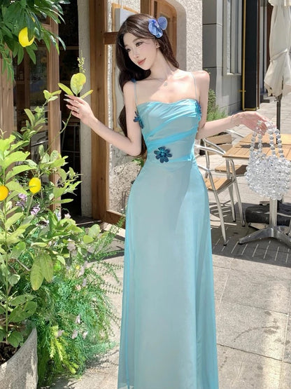 Sophisticated A Line Spaghetti Strap Tiffany Blue Chiffon Date Night Outfits Formal Prom Gown Birthday Dresses RB5664