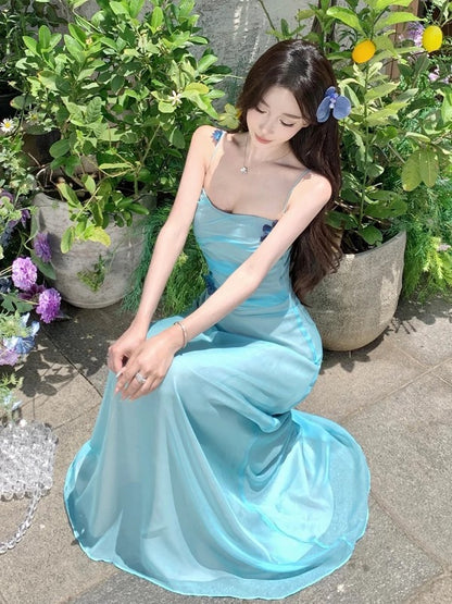 Sophisticated A Line Spaghetti Strap Tiffany Blue Chiffon Date Night Outfits Formal Prom Gown Birthday Dresses RB5664