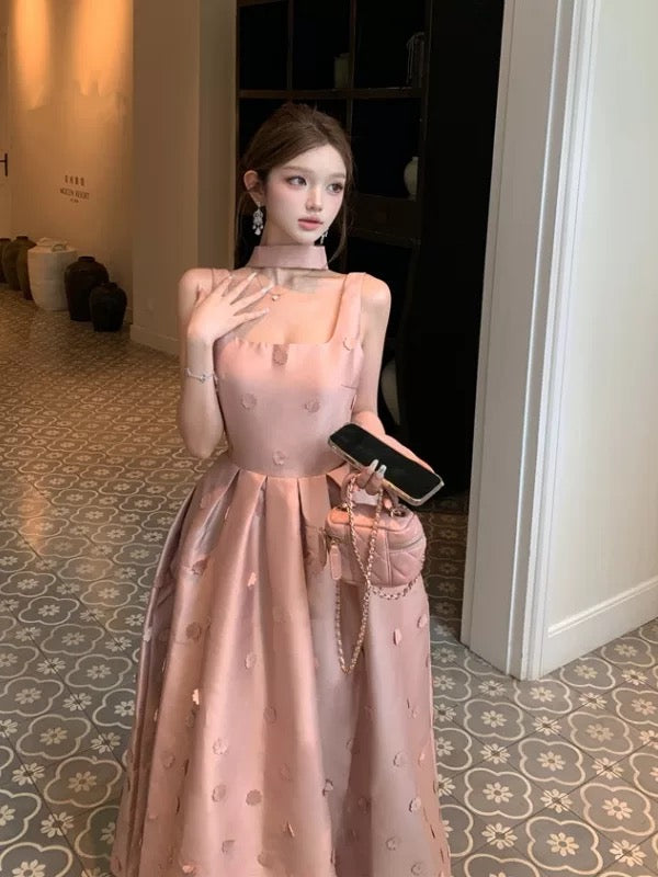 Modest A line Square Neck Pink Satin Sleeveless Date Night Outfits Formal Prom Gown 19th Birthday Dresses RB5691