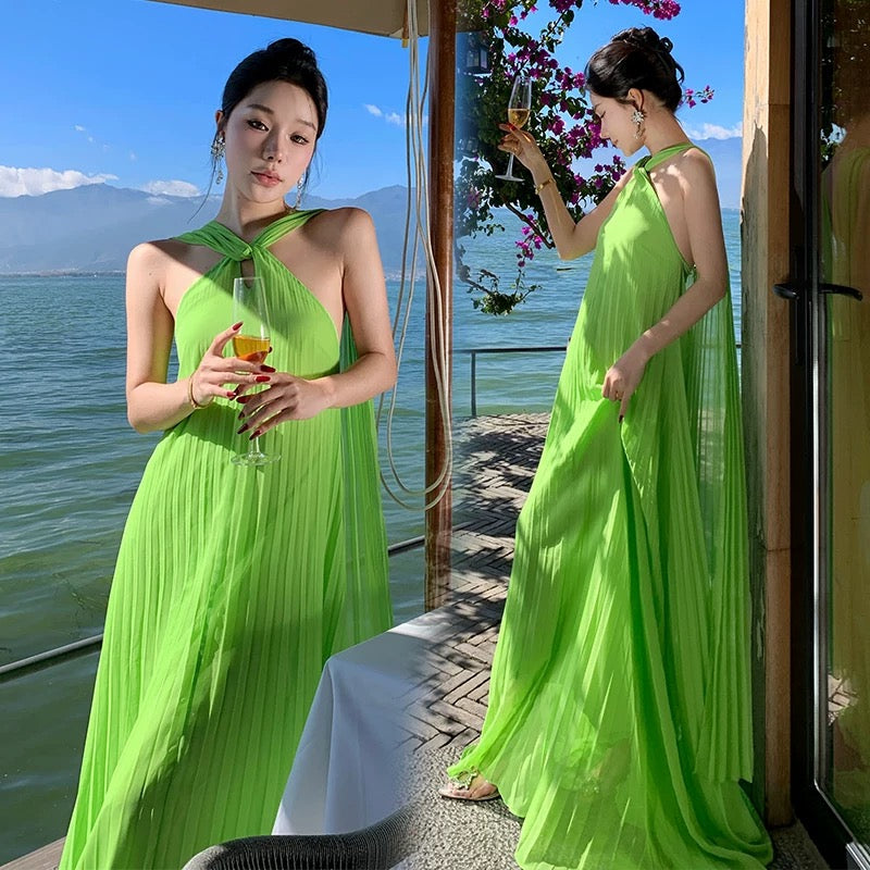 Mystical A Line Halter Blue Chiffon With Scarf Floor Length Date Night Outfits Formal Gown 18th Birthday Dresses RB5685