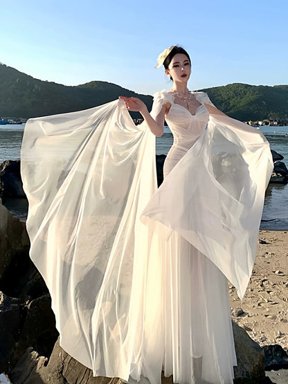 Mystical Mermaid Sweetheart White Chiffon Sleeveless Date Night Outfits Formal Prom Gown 17th Birthday Dresses RB5688