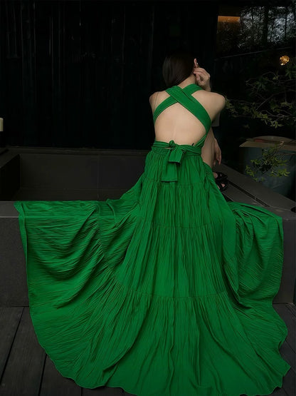 Mystical A line Halter Backless Blue Chiffon Date Night Evening Birthday Outfit Formal Prom Dresses RB5695