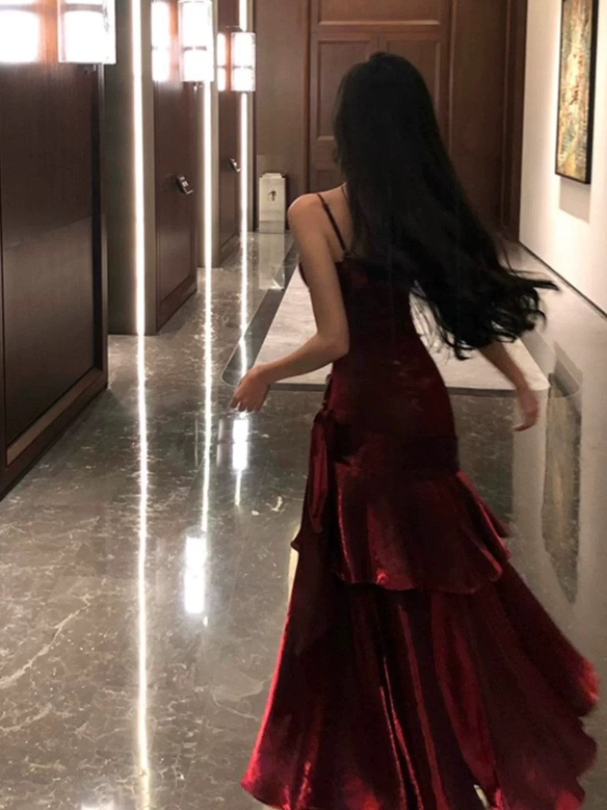 Modest Mermaid Spaghetti Strap Burgundy Wine Red Cruise Ship Formal Night Evening Dresses 22th Long Birthday Outfits RB5595