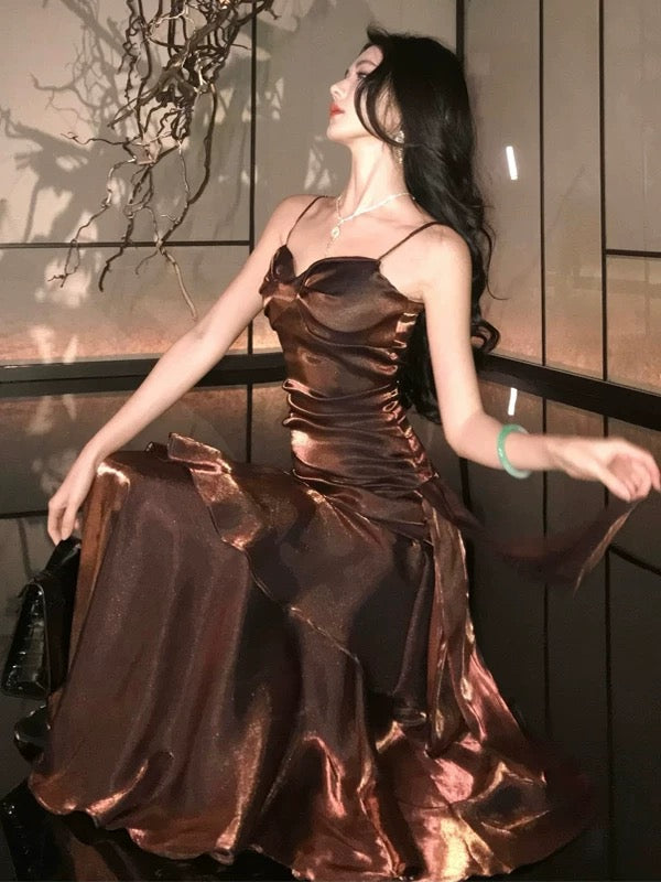 Modest Mermaid Spaghetti Strap Brown Long Cruise Ship Formal Night Evening Dresses 22th Birthday Outfits RB5597