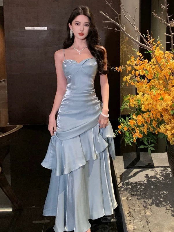 Modest Mermaid Spaghetti Strap Light Sky Blue Long Cruise Ship Formal Night Evening Dresses 18th Birthday Outfits RB5598
