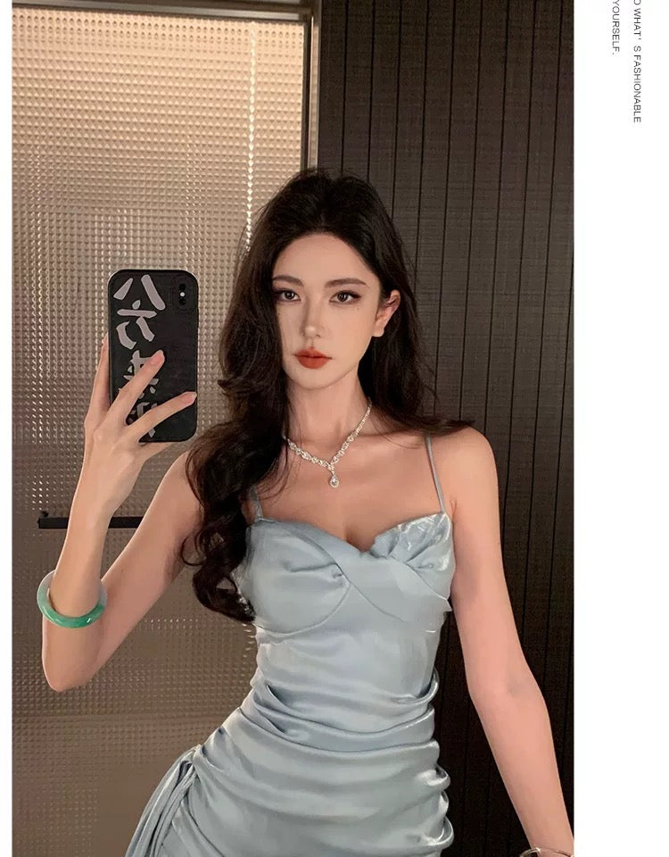 Modest Mermaid Spaghetti Strap Light Sky Blue Long Cruise Ship Formal Night Evening Dresses 18th Birthday Outfits RB5598