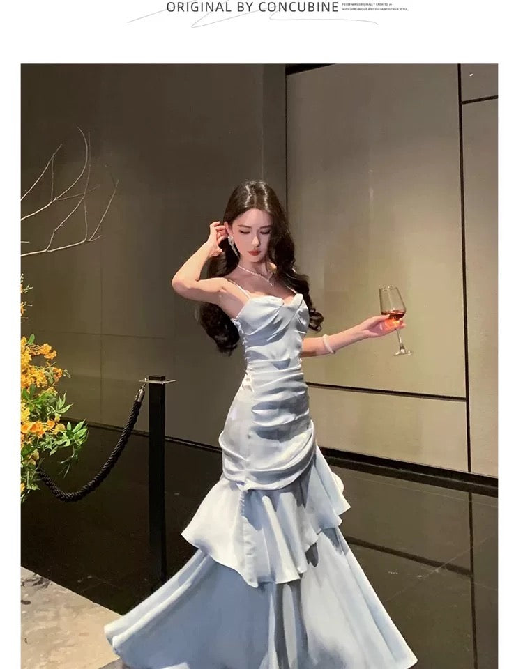 Modest Mermaid Spaghetti Strap Light Sky Blue Long Cruise Ship Formal Night Evening Dresses 18th Birthday Outfits RB5598
