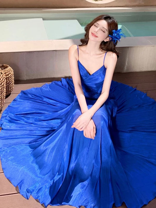 Mermaid Spaghetti Strap Royal Blue Ankle Length 21st Birthday Elegant Outfit Summer Wedding Guest Dresses N4028