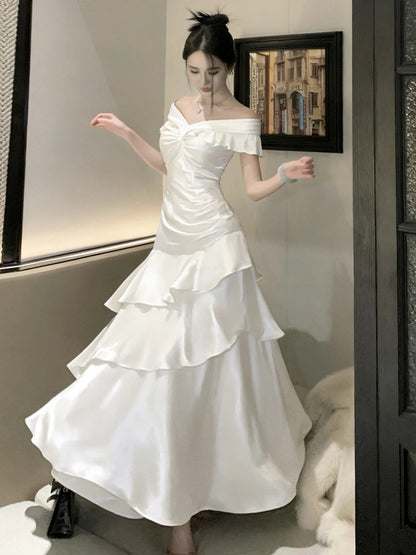 Sexy Mermaid Off The Shoulder Burgundy With Ruffled Date Night Outfits Long Formal Evening Wedding Guest Dresses RB5402