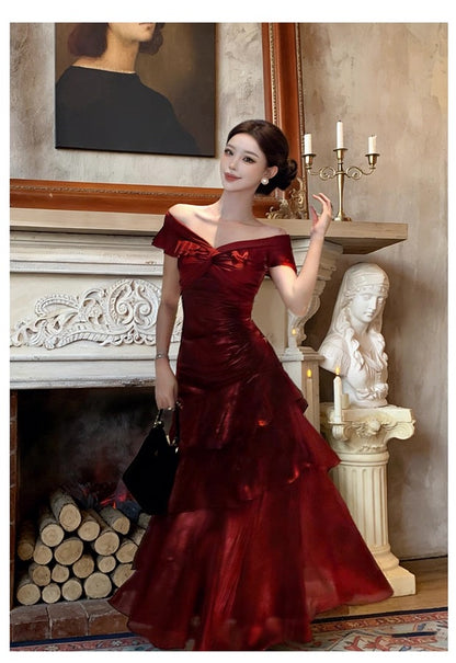 Sexy Mermaid Off The Shoulder White With Ruffled Date Night Outfits Long Formal Evening Wedding Guest Dress RB5403