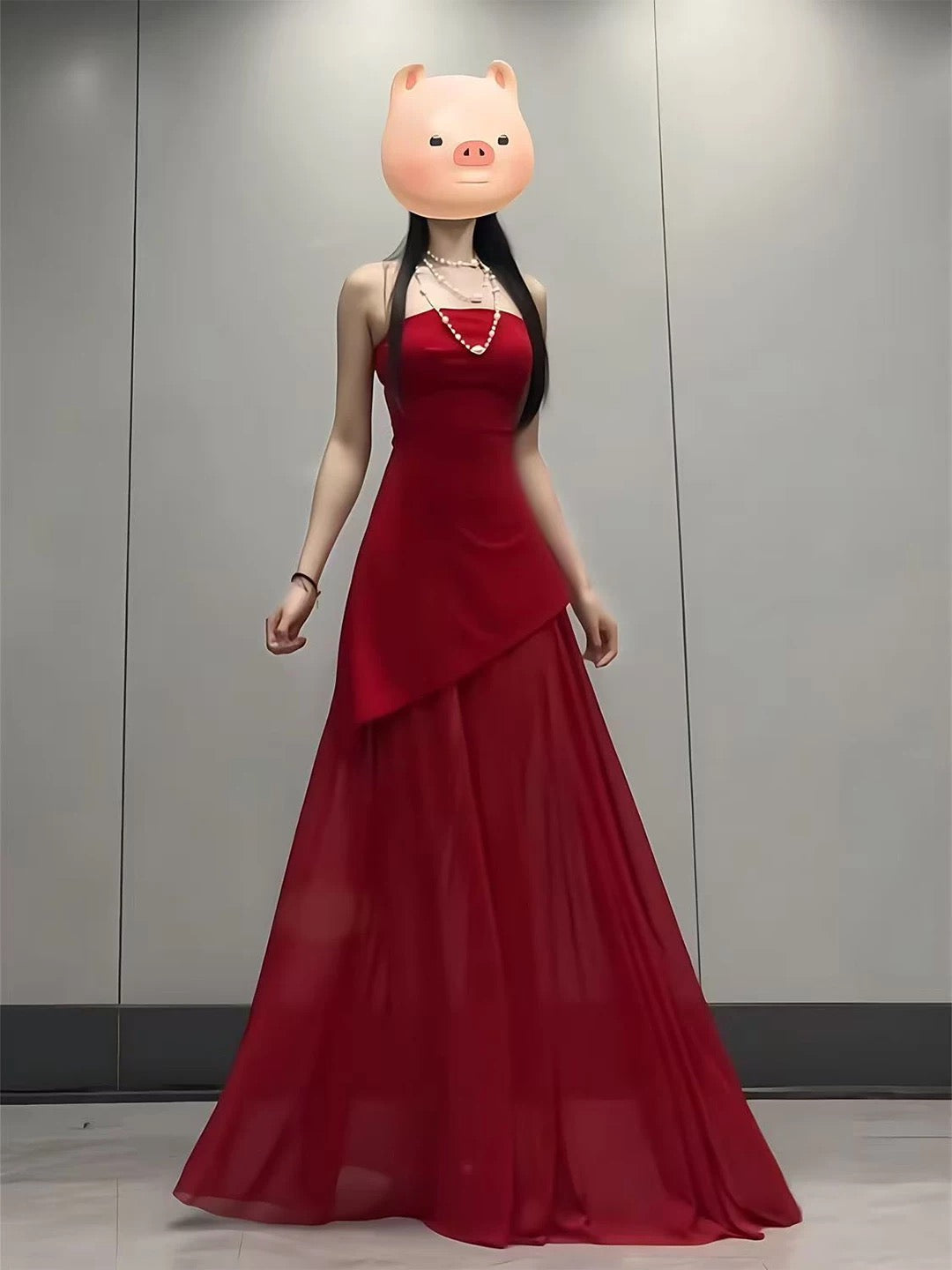 Stunning A Line Strapless Red Chiffon With Slit Date Night Birthday Outfit Formal Wedding Guest Dresses For Women RB5612