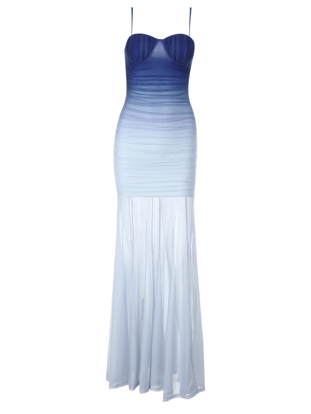 Glamorous Mermaid Spaghetti Strap Gradient Blue Color Date Night Outfits Floor Length Formal Birthday Gown Evening Dresses RB5613