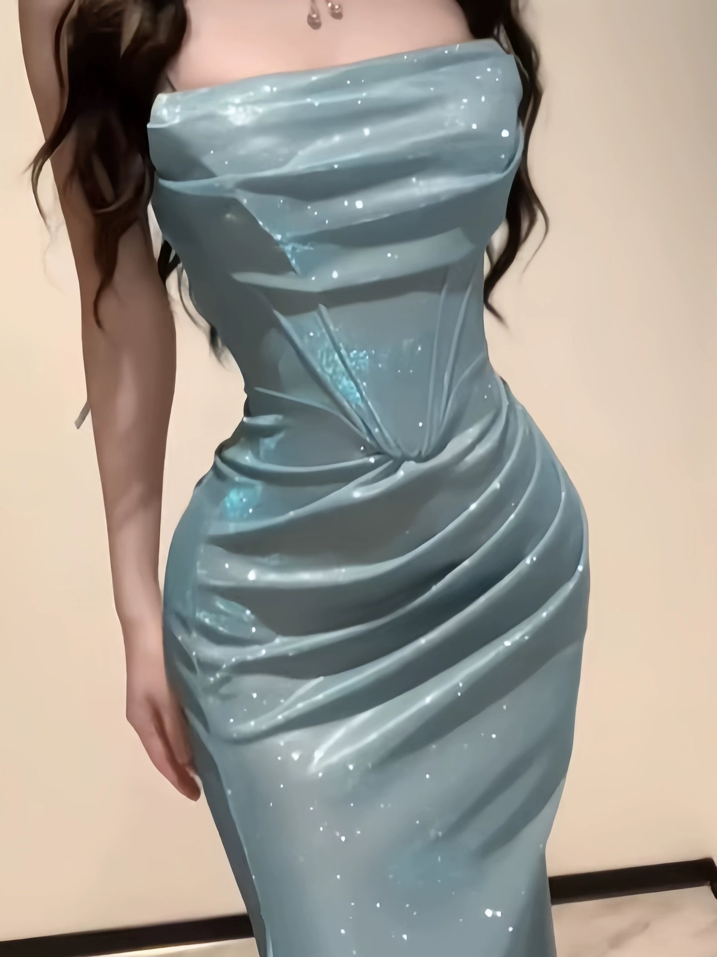 Sexy Mermaid Spaghetti Strap Light Sky Blue Sequin Cruise Ship Formal Night Evening Dresses 18th Birthday Outfit RB5628