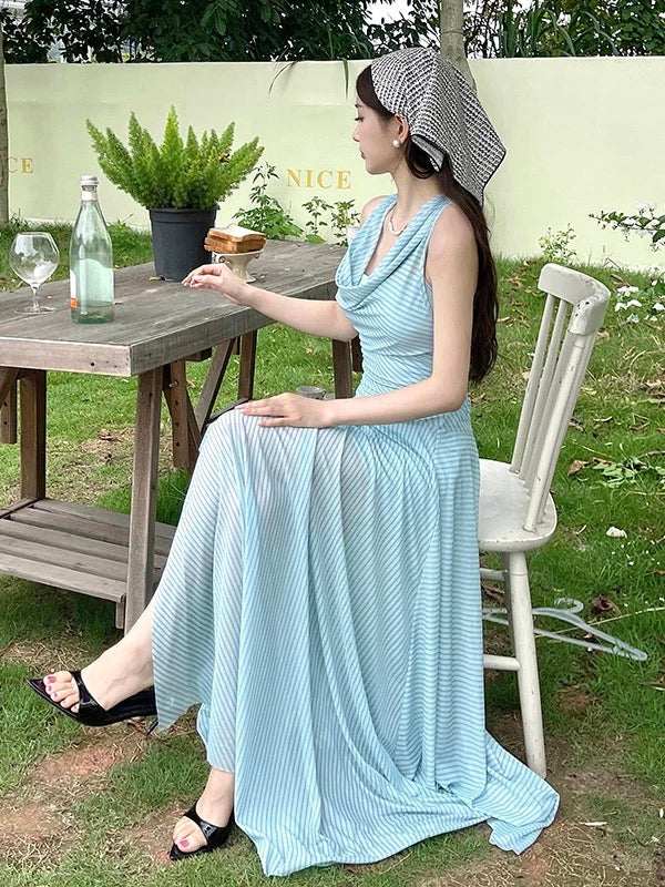 Sexy A line Halter Chiffon Light Sky Blue Cruise Ship Formal Night Evening Dresses 18th Birthday Outfit RB5629