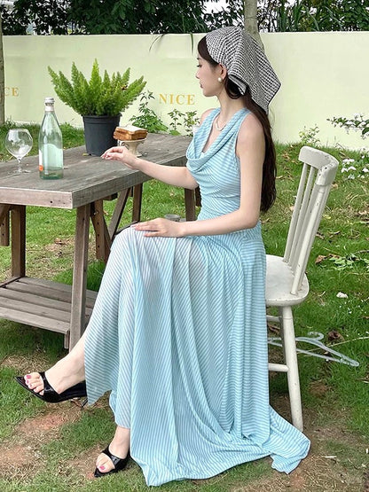 Sexy A line Halter Chiffon Light Sky Blue Cruise Ship Formal Night Evening Dresses 18th Birthday Outfit RB5629
