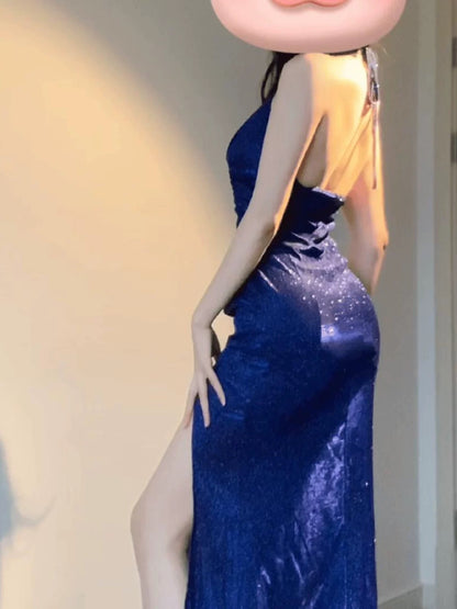 Sexy Mermaid Halter Royal Blue Cruise Ship Formal Night Evening Dresses 18th Birthday Outfit RB5632
