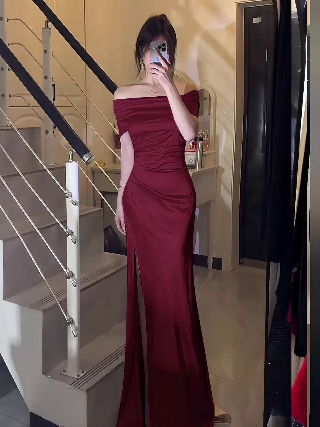 Mystical Mermaid Off The Shoulder Pink Satin Date Night Evening Outfit Formal Prom Dresses RB5650