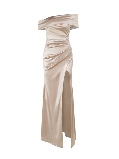 Delicate Mermaid Off The Shoulder Gold With Ruffled Long Cruise Ship Formal Night Evening Dresses 19th Birthday Outfits RB5649