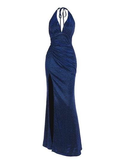 Delicate Mermaid V Neck Halter With Ruffled Long Slit Red Cruise Ship Formal Night Evening Dresses 17th Birthday Outfits RB5651